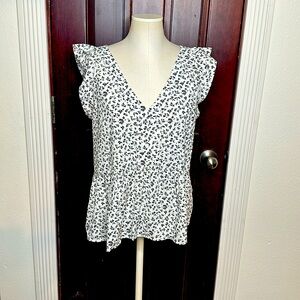 LOFT black and white floral print peplum blouse
